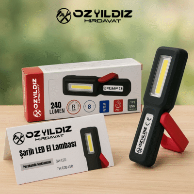 Şarjlı LED El Lambası-Mıknatıslı Fener (3 W - 240 Lümen)